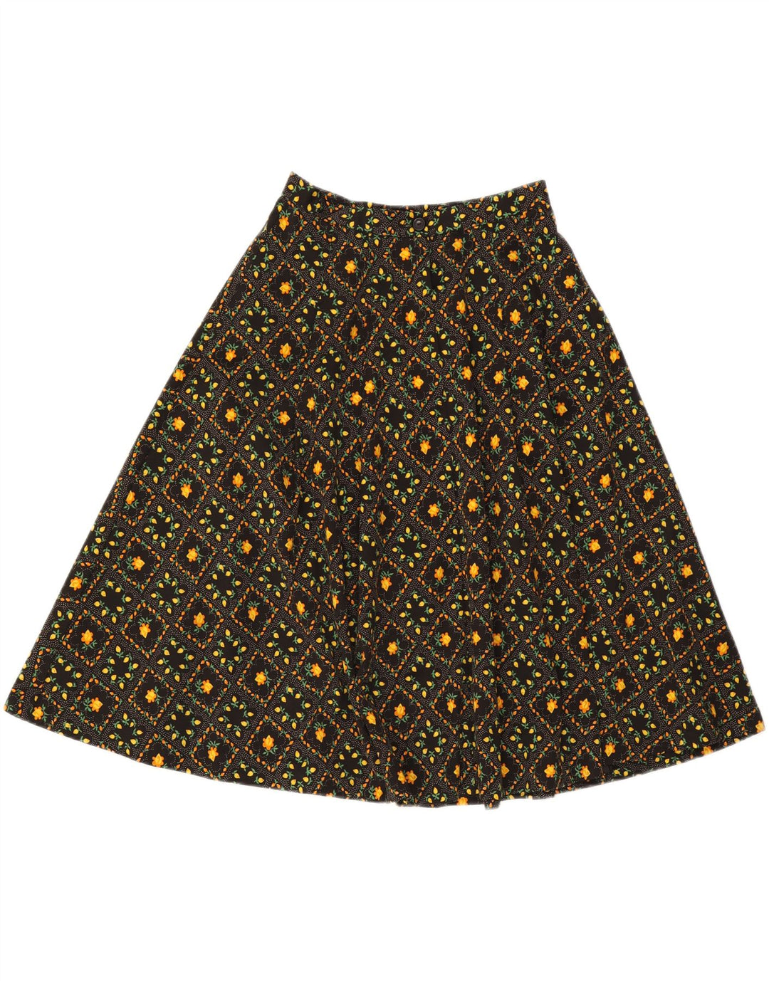 VINTAGE Falda acampanada para mujer W26 Pequeña Floral Negra