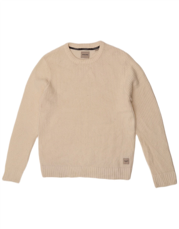 Jack & Jones Jersey con cuello redondo para hombre, talla grande, acrílico blanco