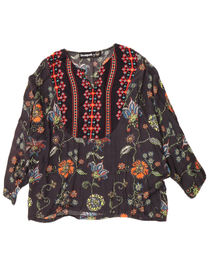 Desigual Mujer Túnica Top Reino Unido 12 Mediano Negro Floral