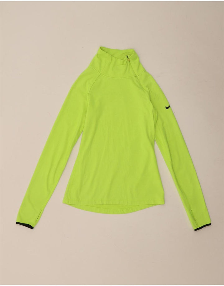 Nike Mujer Dri Fit Zip Neck Top Manga Larga UK 8 Small Verde