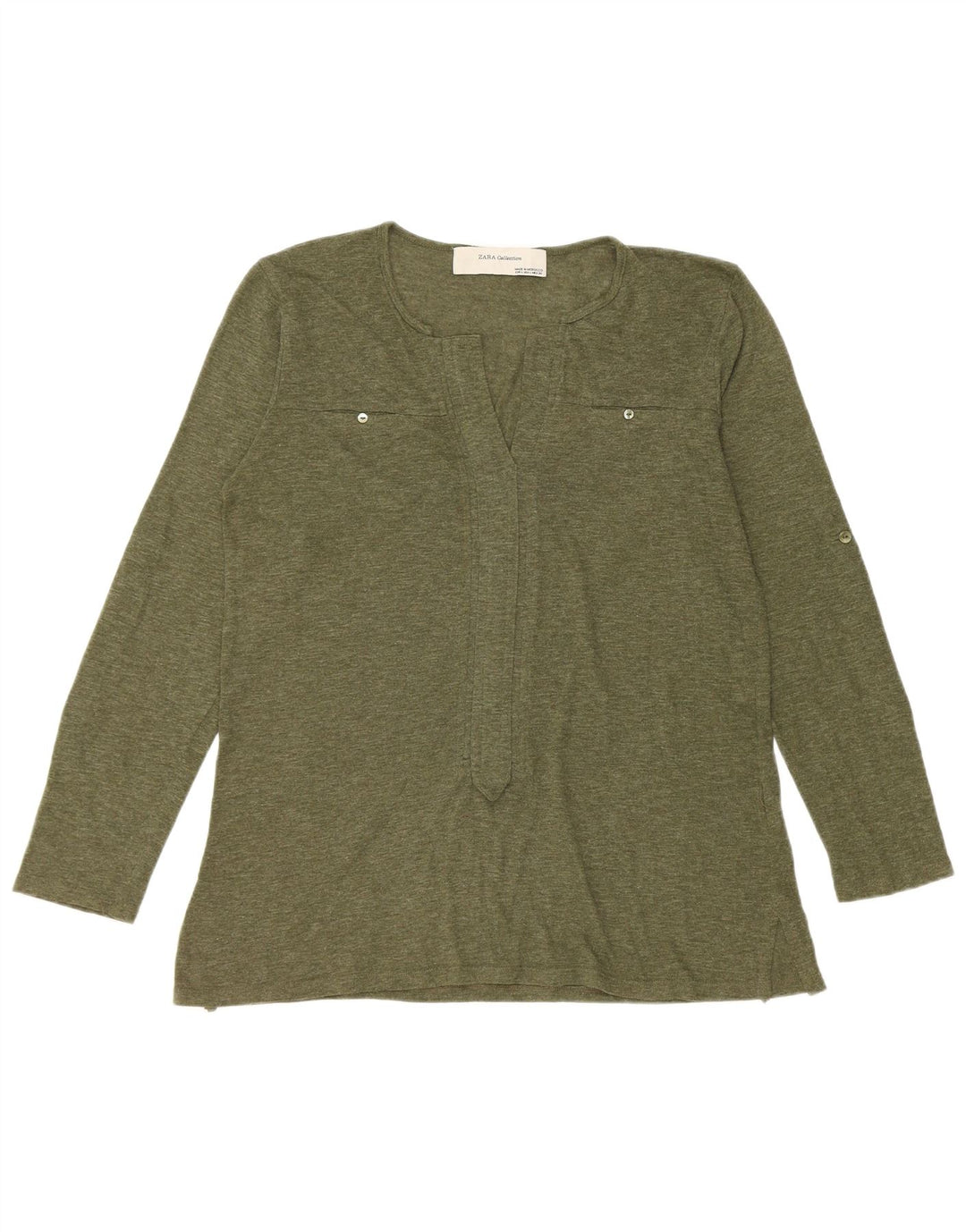 Zara Mujer Top Manga Larga UK 46 Grande Verde Moteado