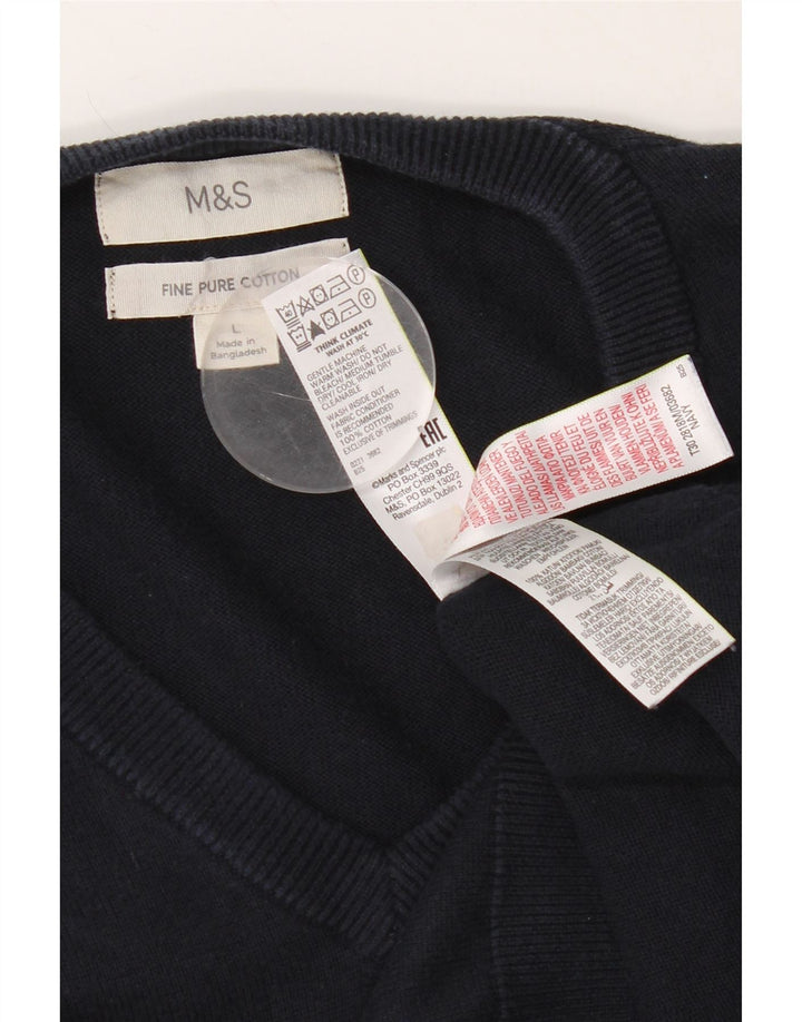Marks & Spencer - Jersey con cuello en V para hombre, talla grande, algodón azul marino