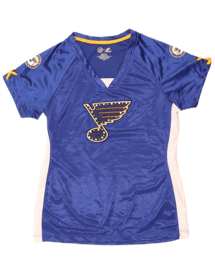 MAJESTIC Camiseta gráfica St. Louis Blues para mujer Top UK 10 Small Blue