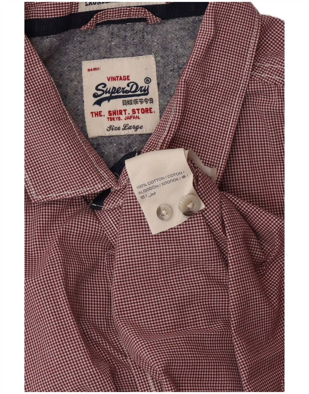 SUPERDRY Camisa para hombre grande de algodón a cuadros rojo