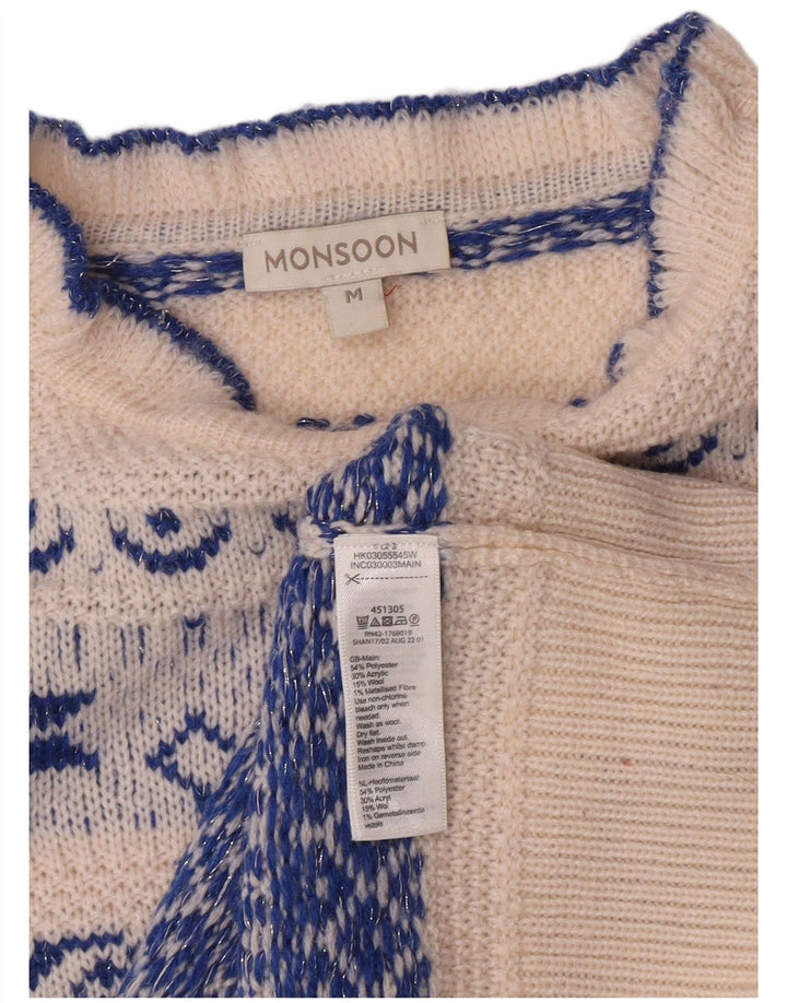 Monsoon Suéter tipo jersey con cuello alto para mujer, UK 40, mediano, color blanco, Fair Isle