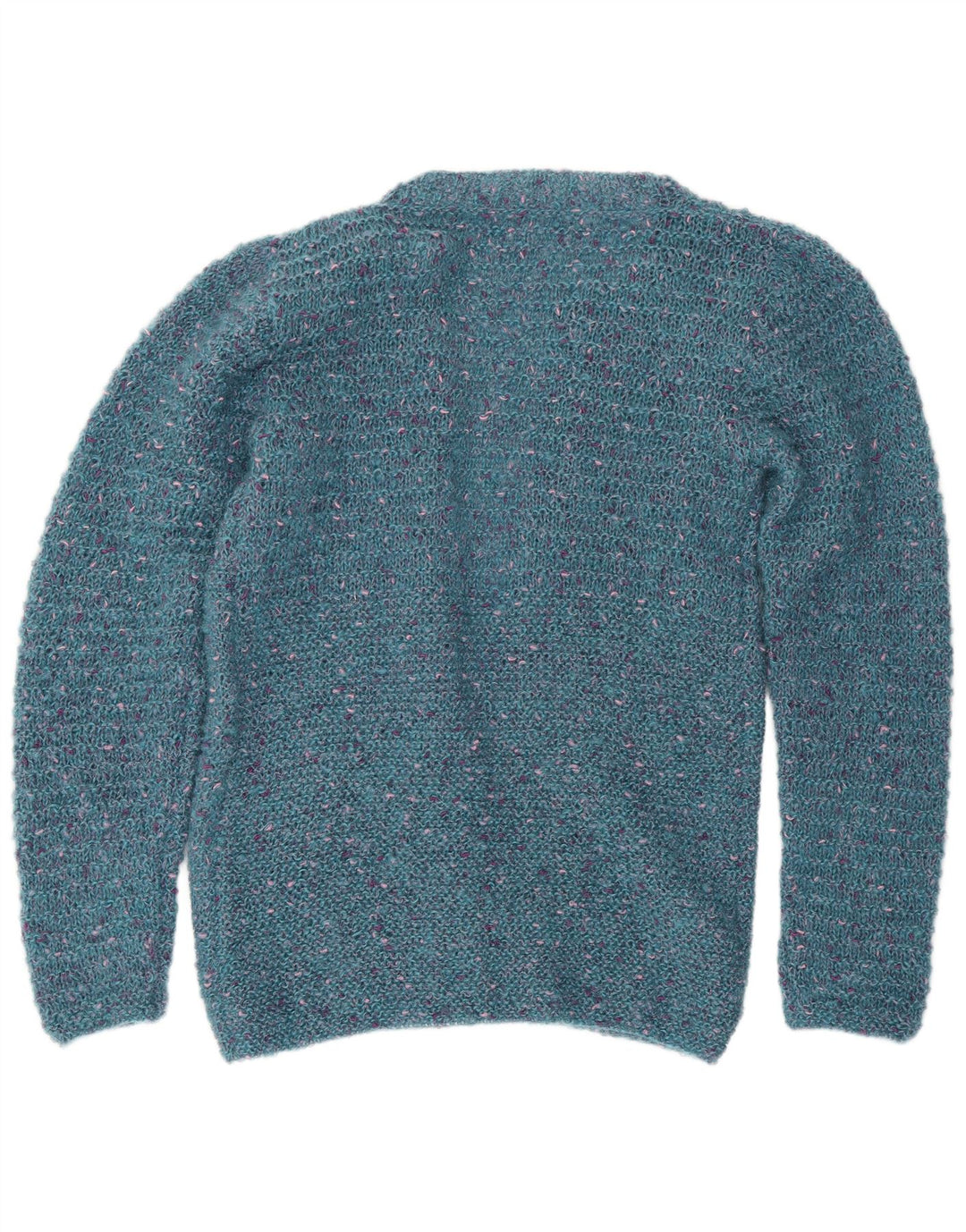 Vintage mujer abierto cardigan suéter Reino Unido 12 azul medio moteado