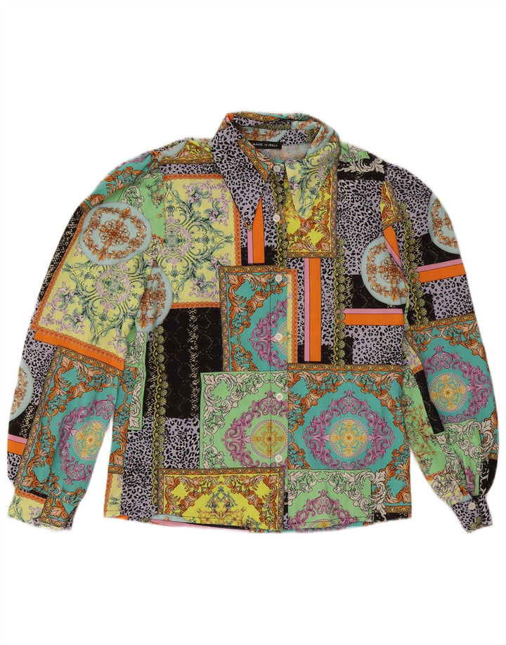 Vintage mujer camisa blusa Reino Unido 14 medio multicolor patchwork algodón