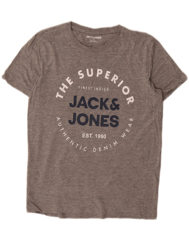 JACK & JONES Hombre Camiseta Gráfica Top Algodón Gris Medio