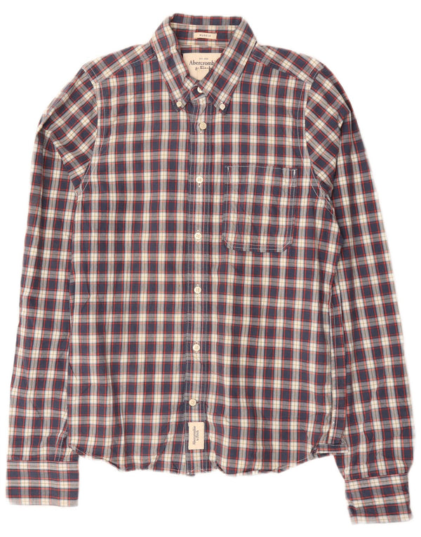 Abercrombie & Fitch Camisa ajustada para hombre de algodón a cuadros azules grandes