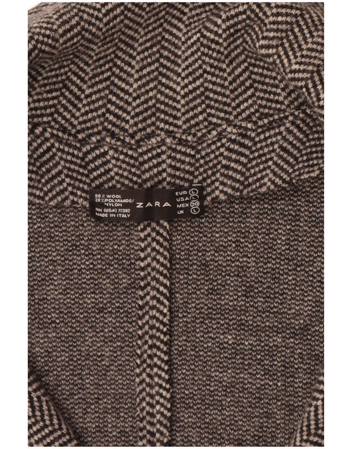 ZARA Chaqueta tipo blazer de punto para mujer UK 44 Grande Gris Espiga