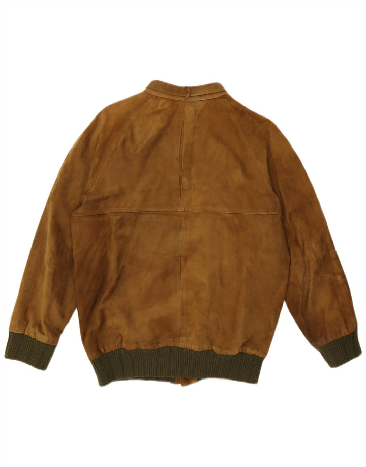 Vintage hombres ante chaqueta Reino Unido 36 pequeño marrón colorblock