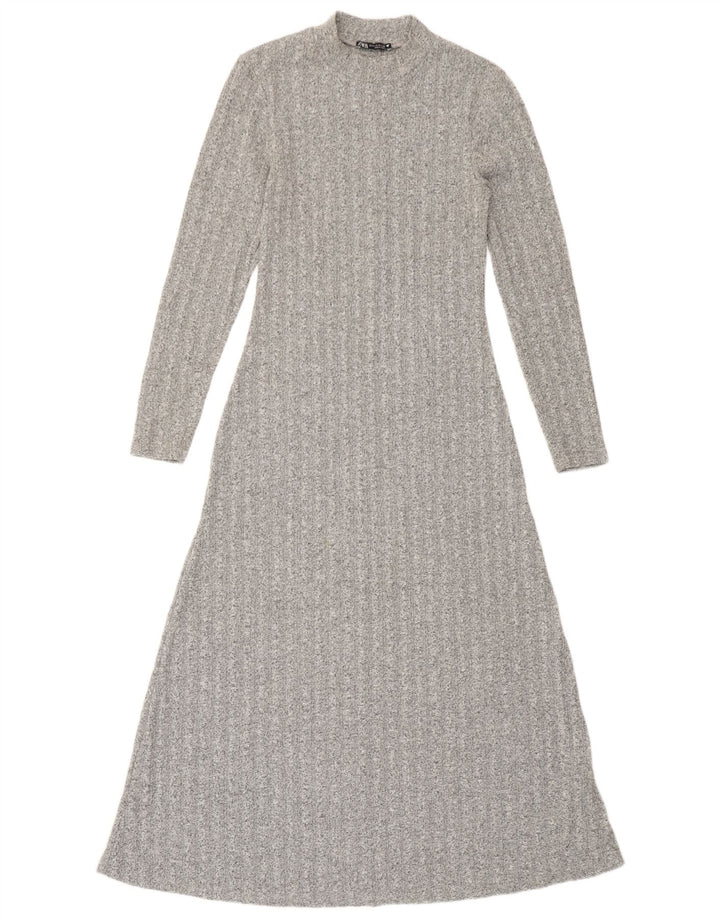 Zara Vestido largo tipo jersey para mujer, talla 40, poliéster moteado en gris medio