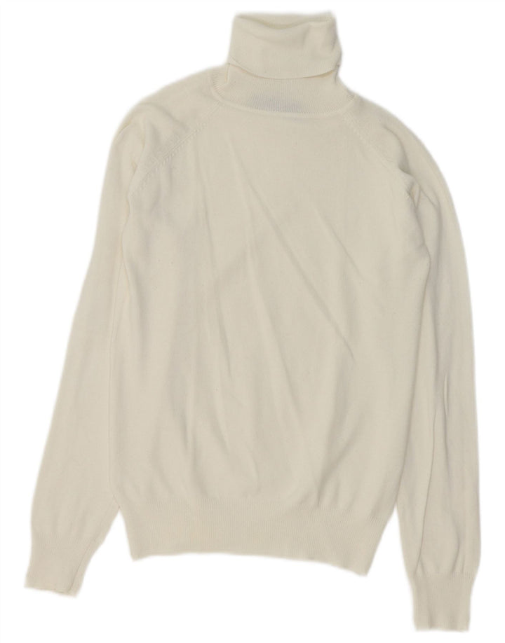 Zara - Jersey con cuello vuelto para mujer, talla 40, talla pequeña, algodón blanco
