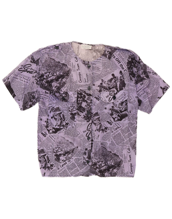 Vintage mujer gráfica manga corta camisa blusa IT 46 Lila grande