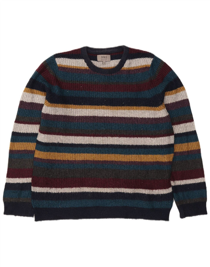 Marks & Spencer - Jersey de cuello redondo para hombre, talla mediana, multicolor, a rayas