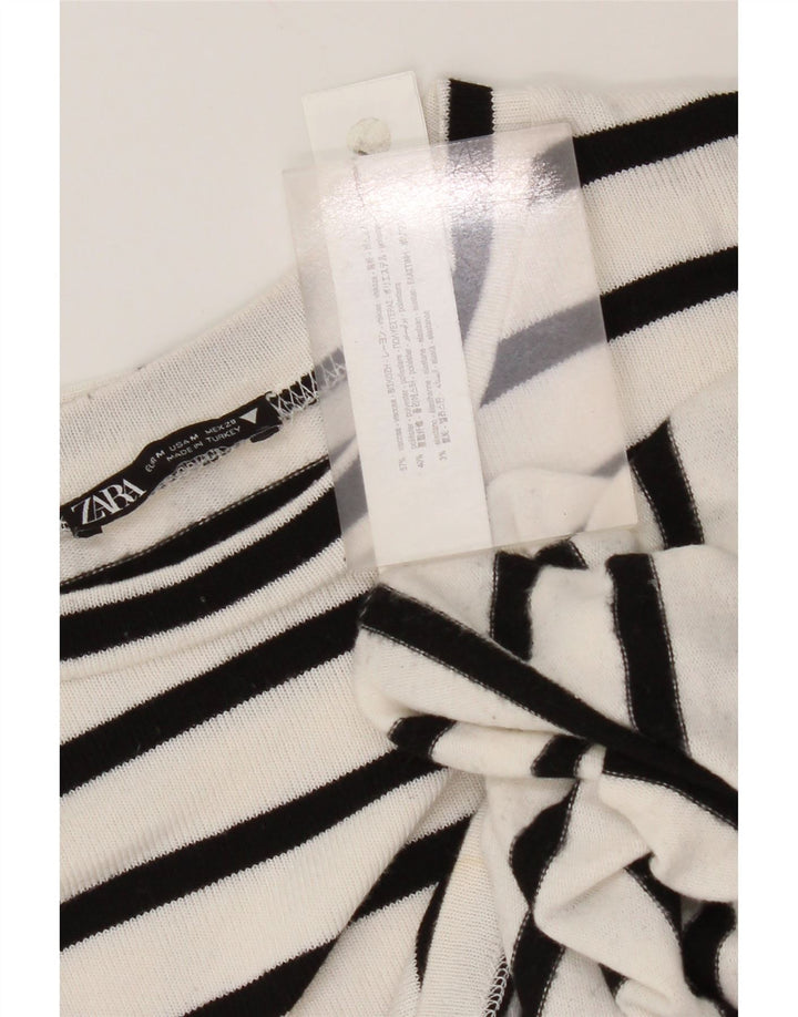 Zara Mujer Top Manga Larga UK 44 Viscosa Rayas Blanca Mediana
