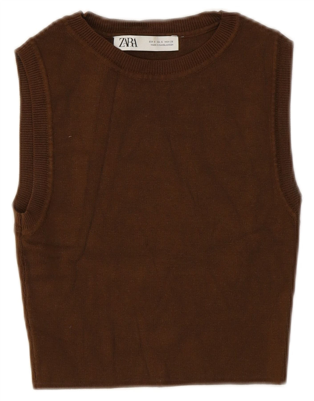 Zara Mujer Crop Vest Tank Top UK 8 Small Marrón