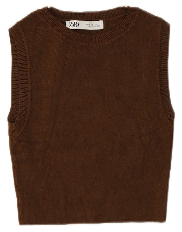 Zara Mujer Crop Vest Tank Top UK 8 Small Marrón