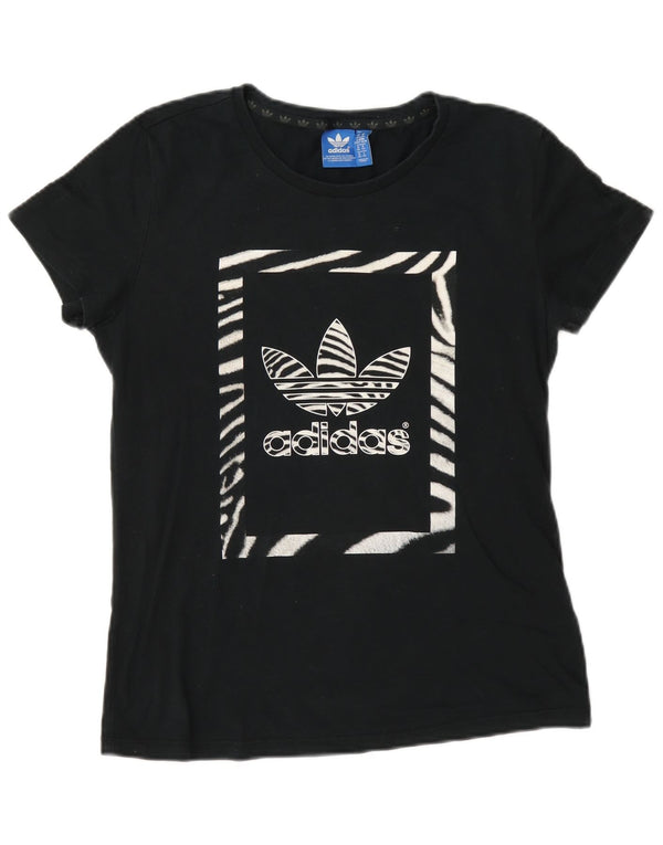 Adidas Mujer Camiseta Gráfica Top UK 40 Medio Azul Marino Algodón