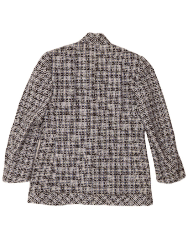 Vintage mujer 3 botones Blazer chaqueta Reino Unido 14 azul medio geométrico