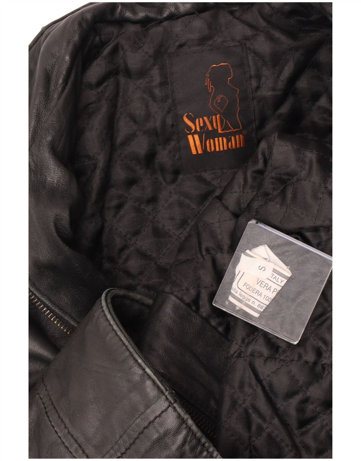 Vintage mujer chaqueta de cuero militar Reino Unido 10 pequeño cuero negro