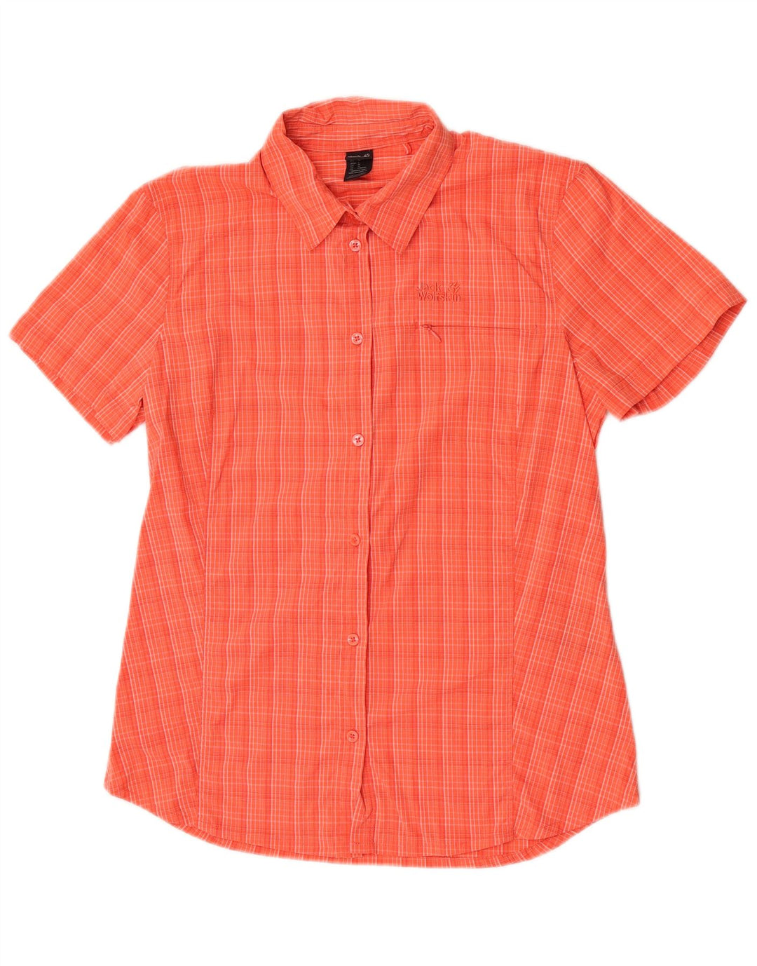 Jack Wolfskin Camisa de manga corta para mujer UK 42 Mediana Naranja Poliamida a cuadros