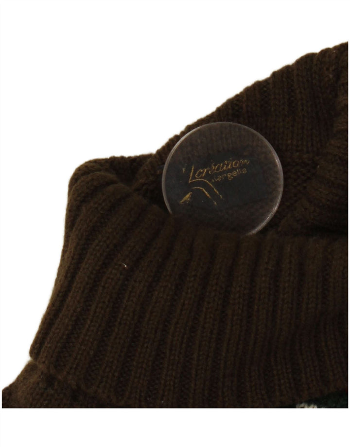 VINTAGE Hombres Roll Neck Jumper Suéter Pequeño Caqui Fair Isle