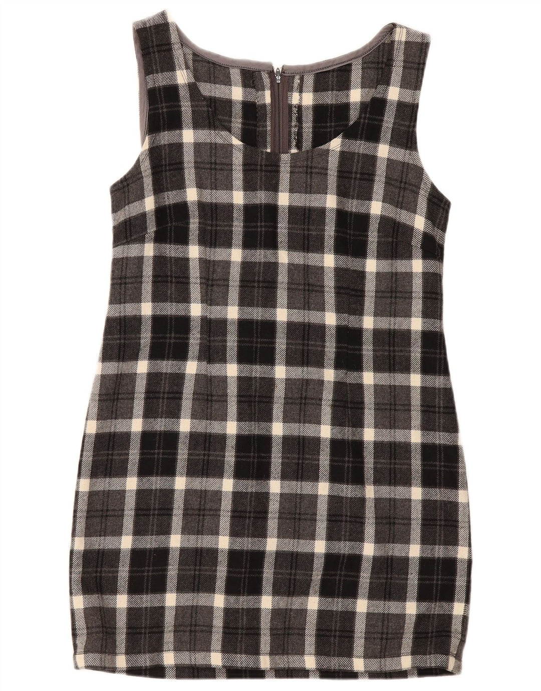 Vintage mujer sin mangas vestido de vaina Reino Unido 12 cheque gris medio
