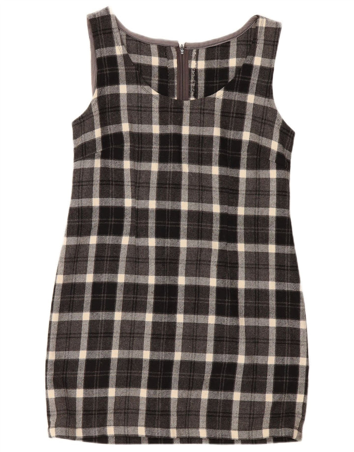 Vintage mujer sin mangas vestido de vaina Reino Unido 12 cheque gris medio