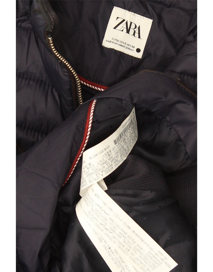 Zara Mujer Chaqueta Acolchada UK 10 Small Azul Marino Nylon