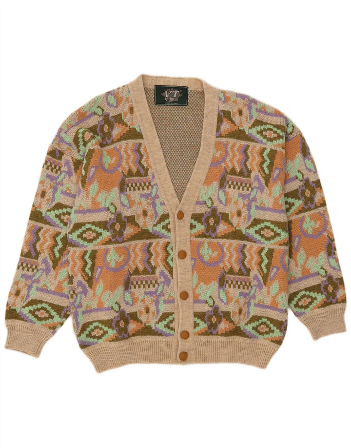 Vintage hombres Cardigan suéter medio multicolor geométrico acrílico