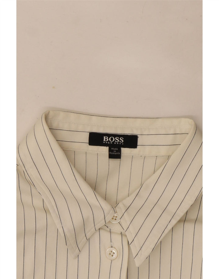 Camisa Hugo Boss para mujer UK 12 Medium White Pinstripe