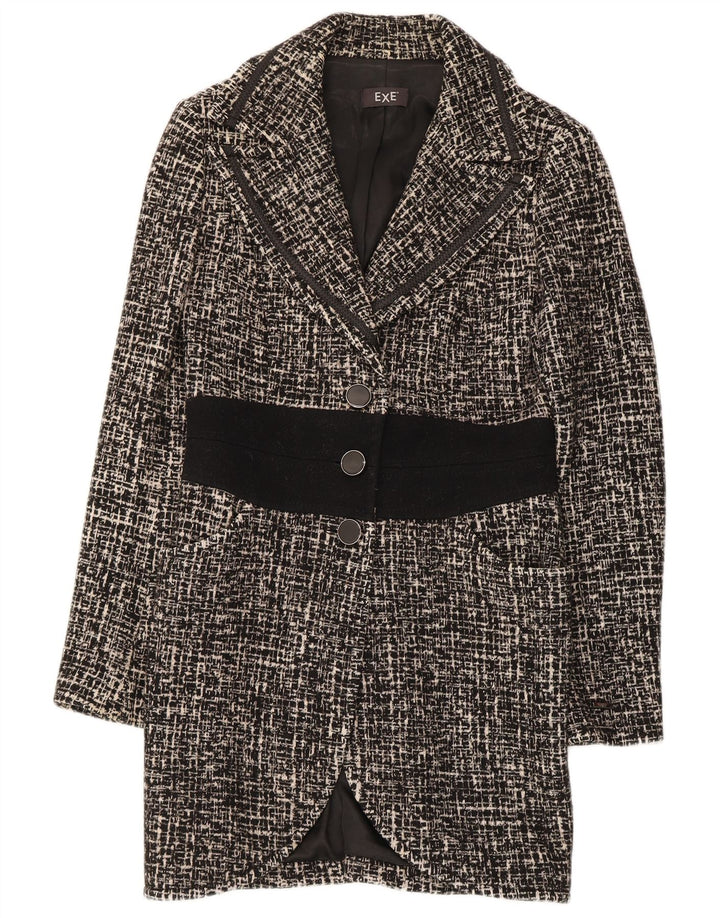 Vintage mujer longline 3 botones Blazer chaqueta IT 42 medio negro moteado