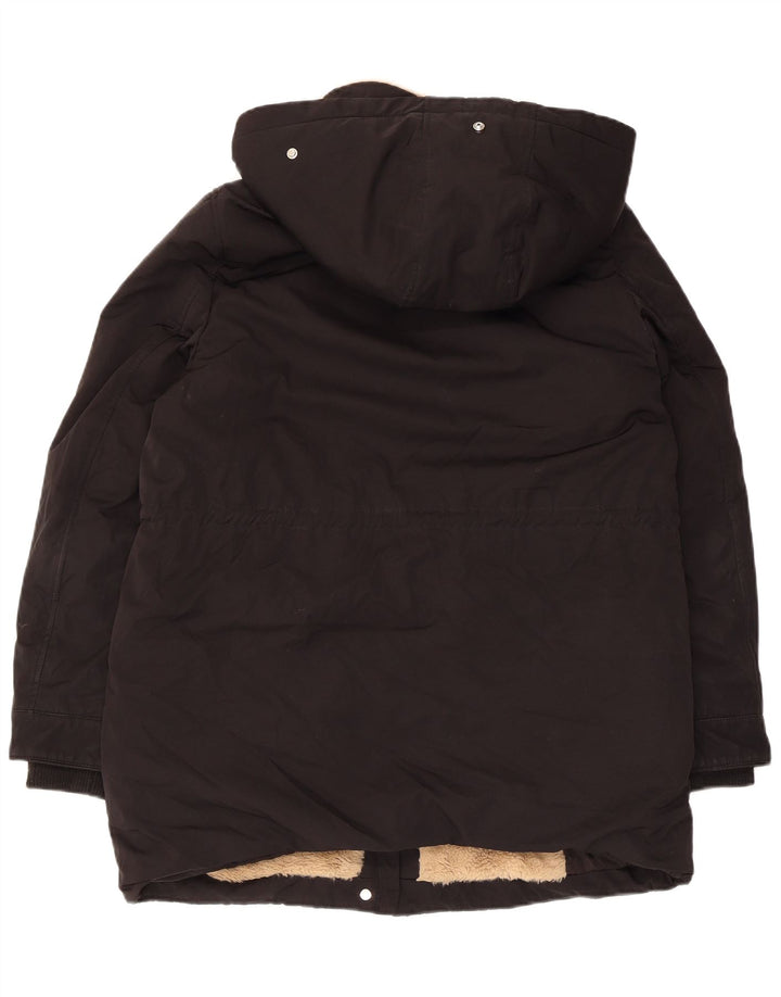 Zara Mujer Parka Con Capucha Chaqueta UK 44 Mediana Negro Poliéster