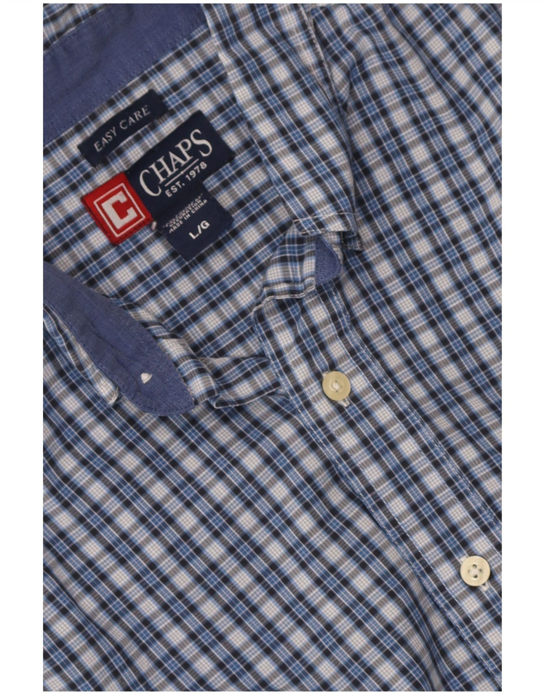 Chaps Camisa de manga corta para hombre de fácil cuidado, algodón a cuadros azul grande