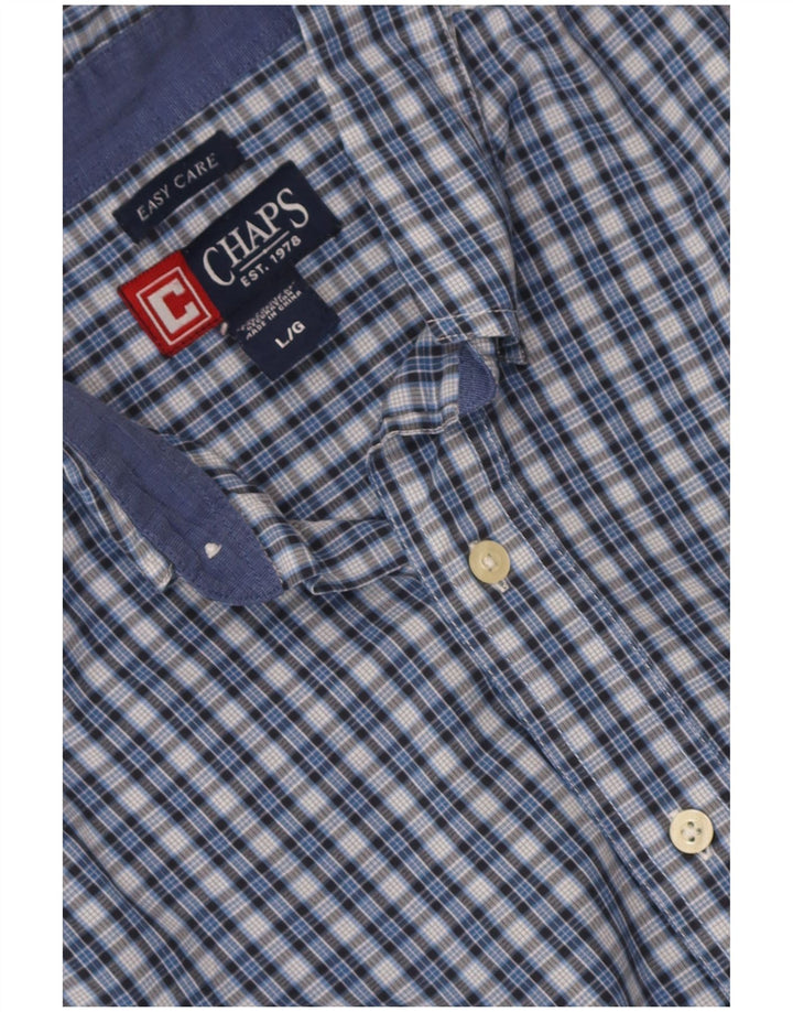 Chaps Camisa de manga corta para hombre de fácil cuidado, algodón a cuadros azul grande