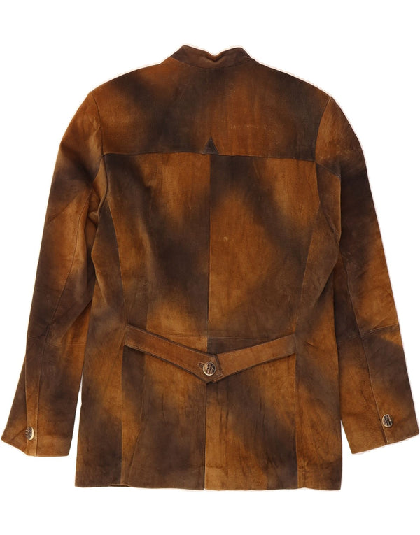 VINTAGE Chaqueta Blazer de 3 Botones para Hombre IT 48 Cuero Tie Dye Marrón Medio