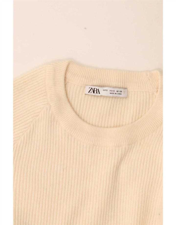 Zara Mujer Crop Top Manga Larga UK 8 Small Beige