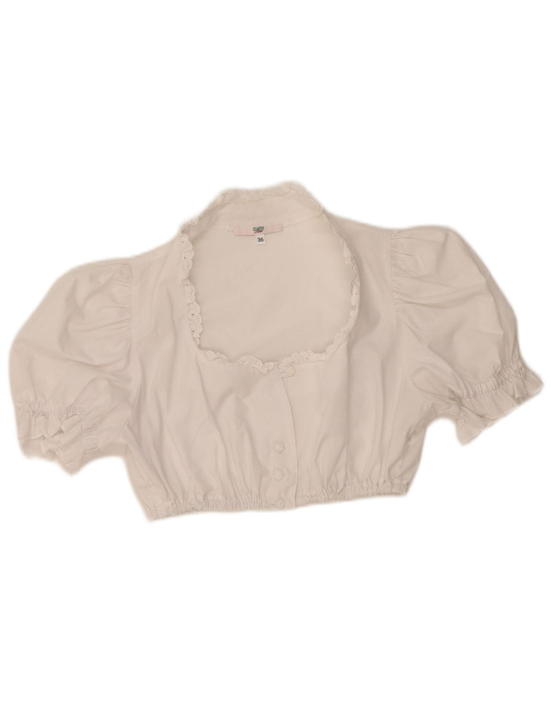 Country Blusa corta de manga corta para mujer Top EU 36 Small White Poliéster