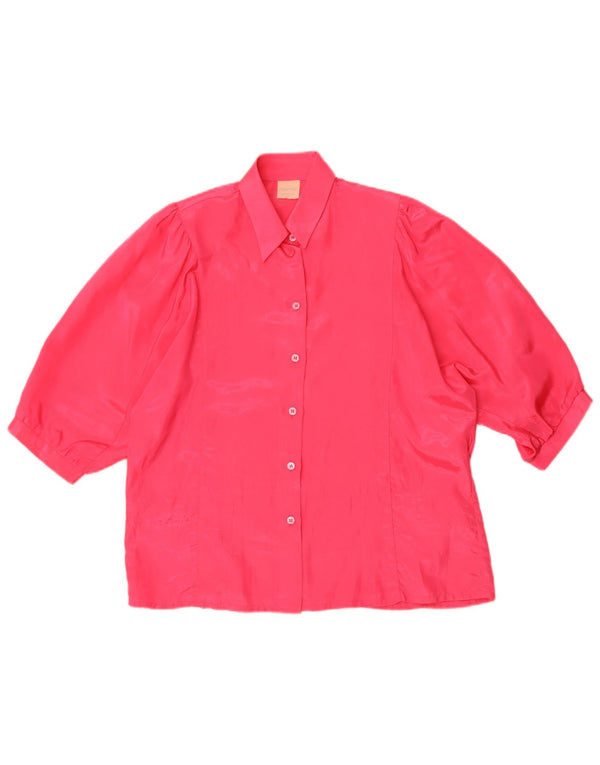 Vintage mujer manga corta camisa blusa Reino Unido 18 XL poliéster rosa