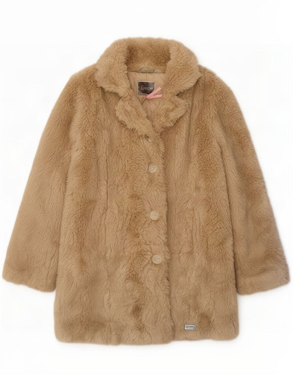 Lipsy Womens Faux Fur Overcoat UK 16 Large Beige Acrylic