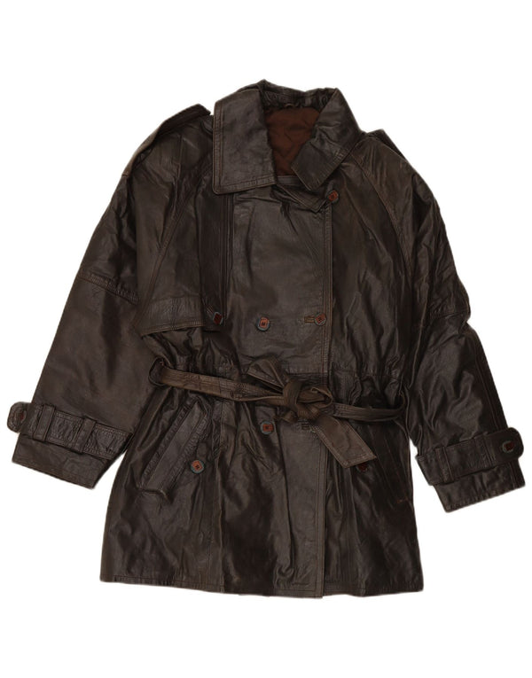 VINTAGE Abrigo de cuero de doble pecho para mujer EU 38 Cuero marrón medio