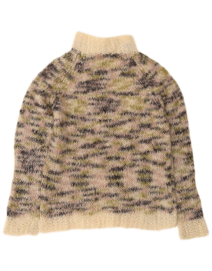 Vintage mujer cuello tortuga jersey suéter Reino Unido 12 medio beige moteado