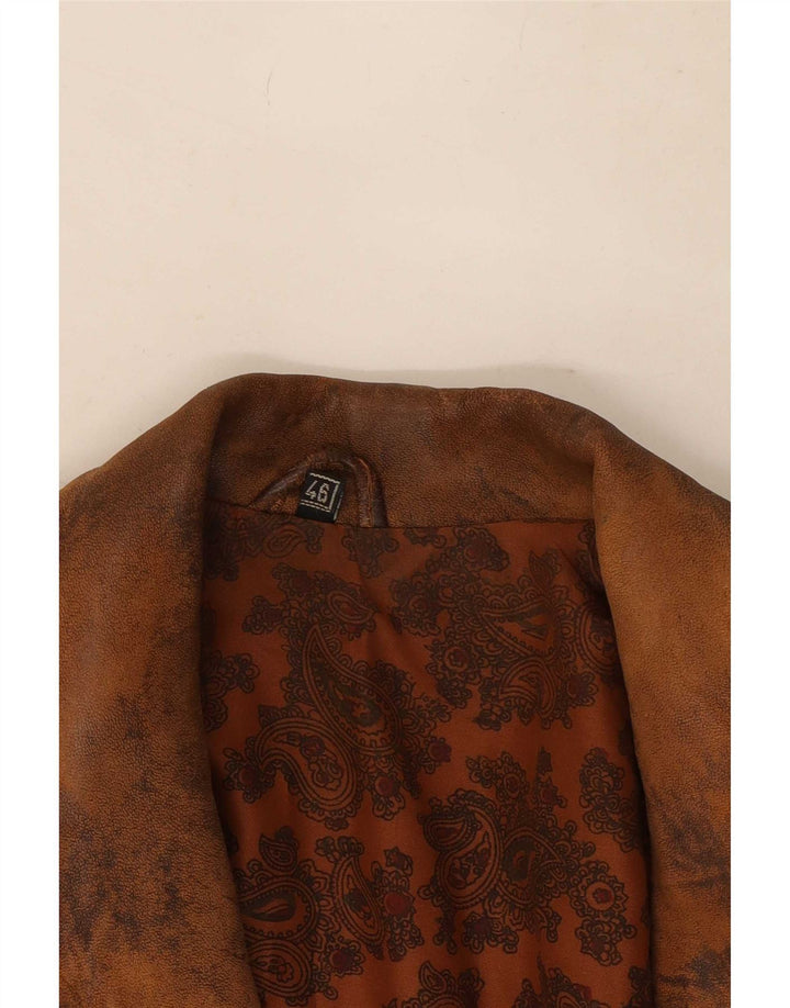 Vintage mujer doble pecho chaqueta de cuero de gran tamaño EU 46 XL marrón