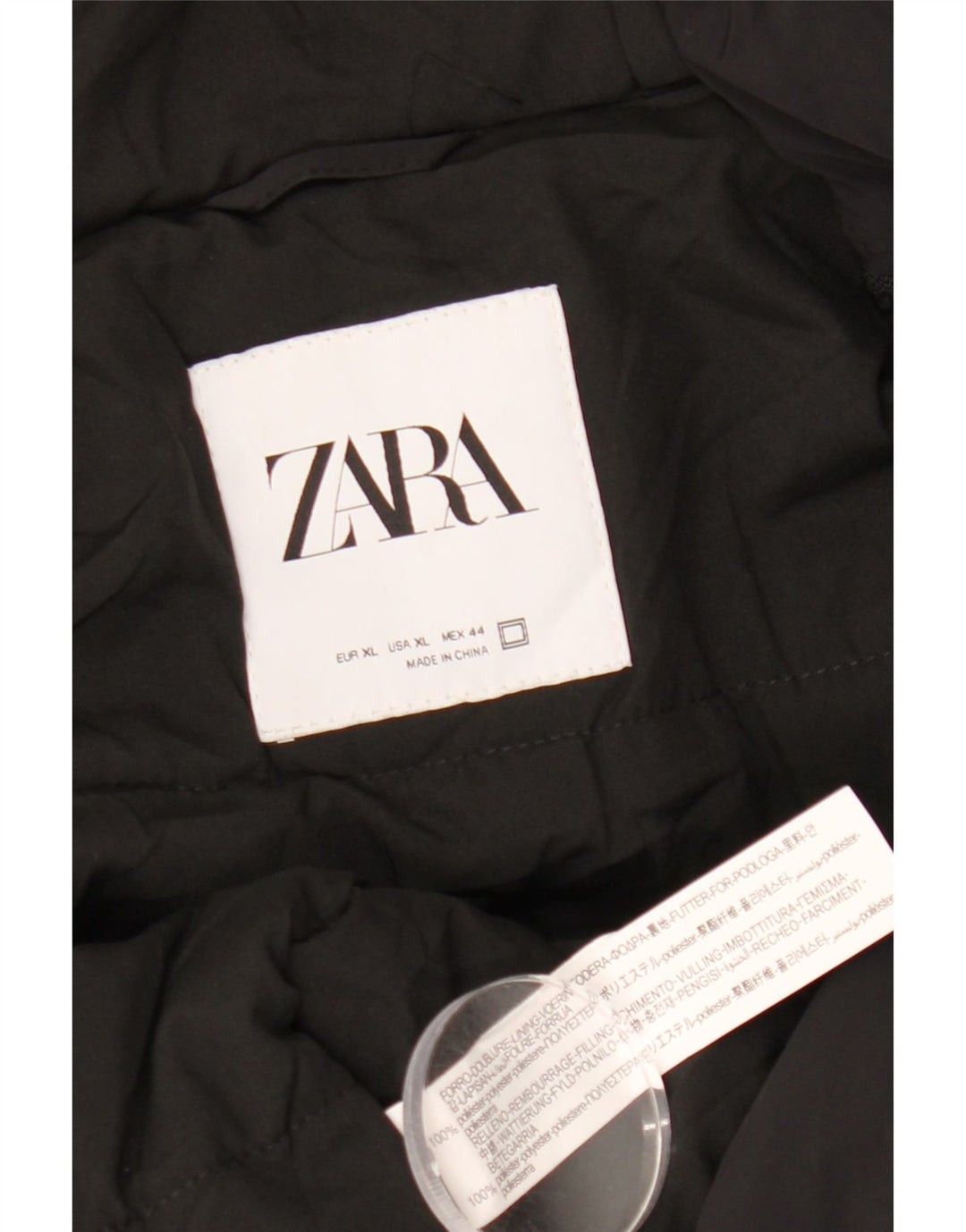 Zara Hombre Cazadora Bomber Con Capucha UK 42 XL Poliéster Negro