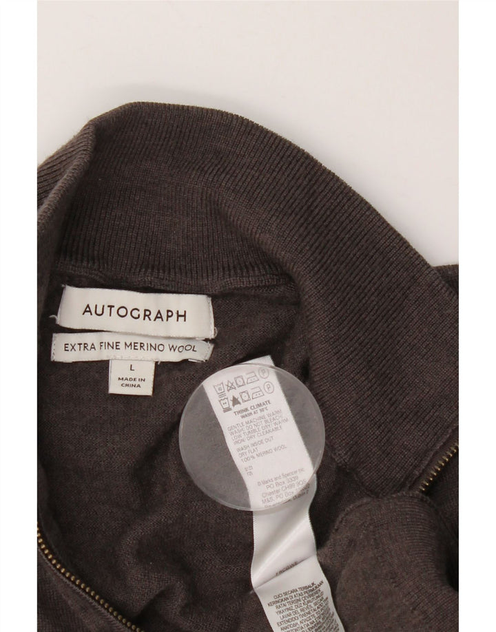 Marks & Spencer Suéter tipo jersey con cuello con cremallera y autógrafo para hombre, talla grande, marrón