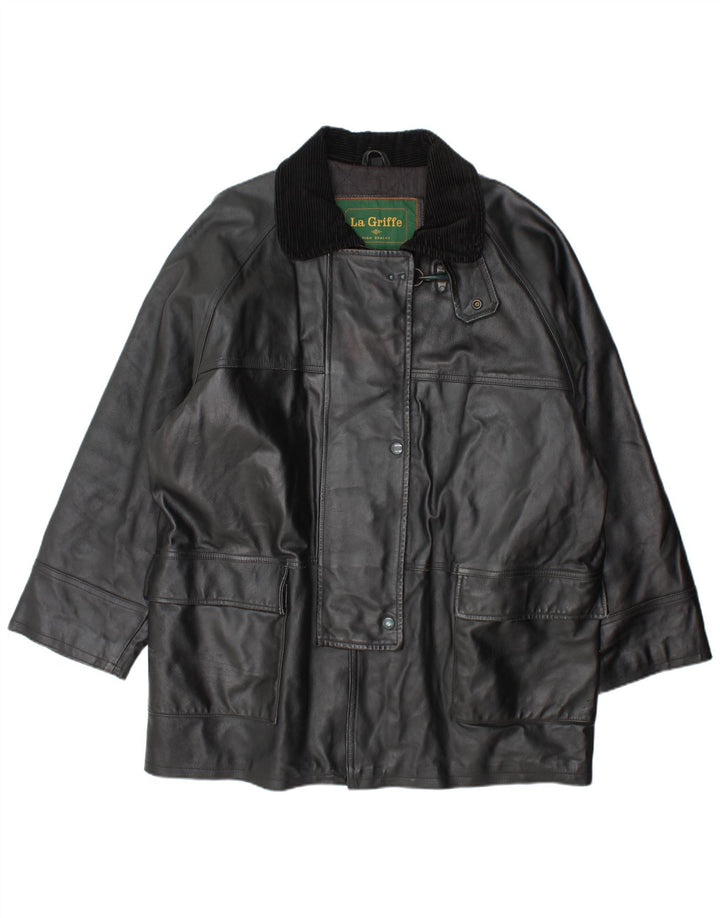 La Griffe Abrigo de cuero para mujer IT 54 3XL Cuero negro