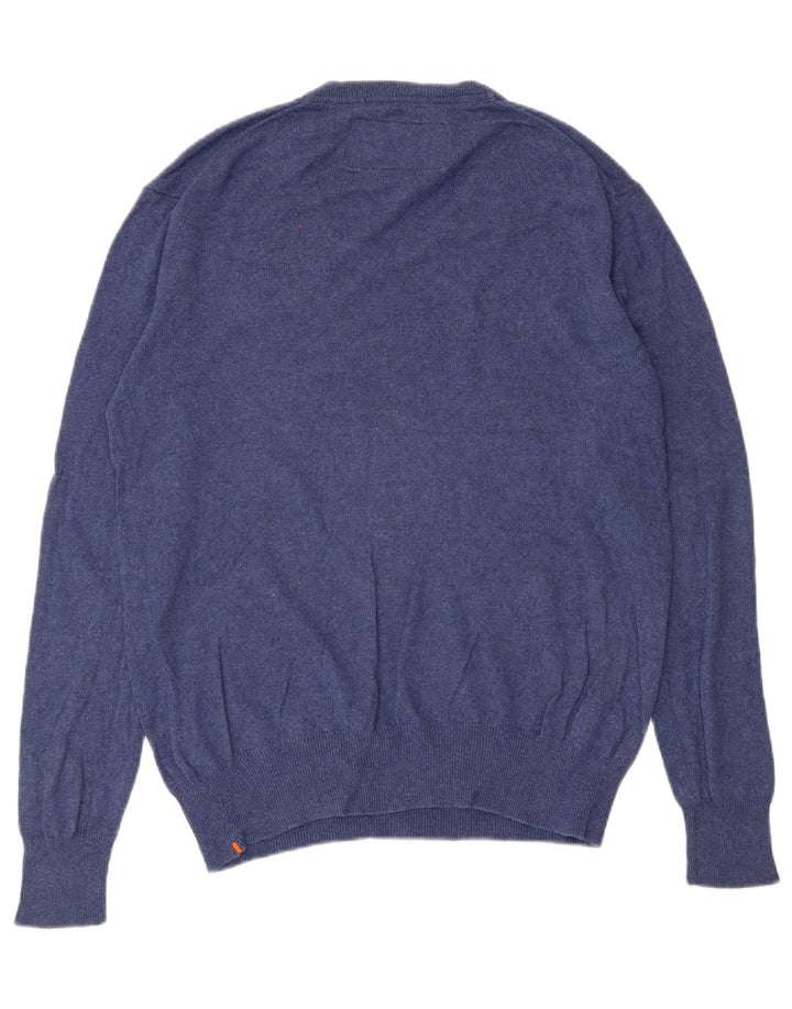 Superdry Jersey con cuello en V para hombre, talla grande, algodón azul