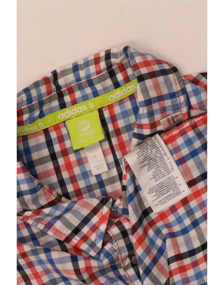 Adidas Mens Neo Label Camisa De Manga Corta Grande Algodón De Cuadros Multicolor