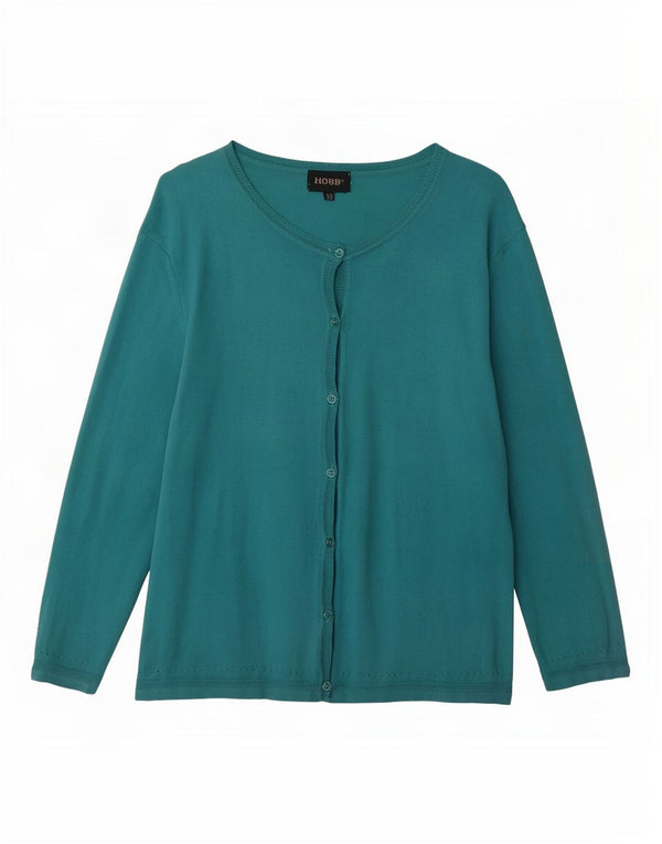 Hobbs Suéter tipo cárdigan de manga 3/4 para mujer UK 46 Algodón azul grande